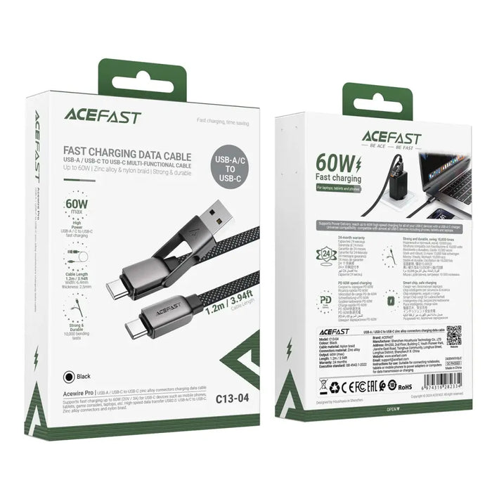 Acefast C13-04 USB-C - USB-A / USB-C кабел 480Mb/s 3A 1.2m