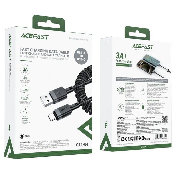 Acefast C14-04 USB-A - USB-C Кабелна пружина 480Mb/s 3A