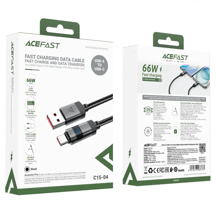 Acefast C15-04 USB-A - USB-C кабел с дисплей 480Mb/s 66W