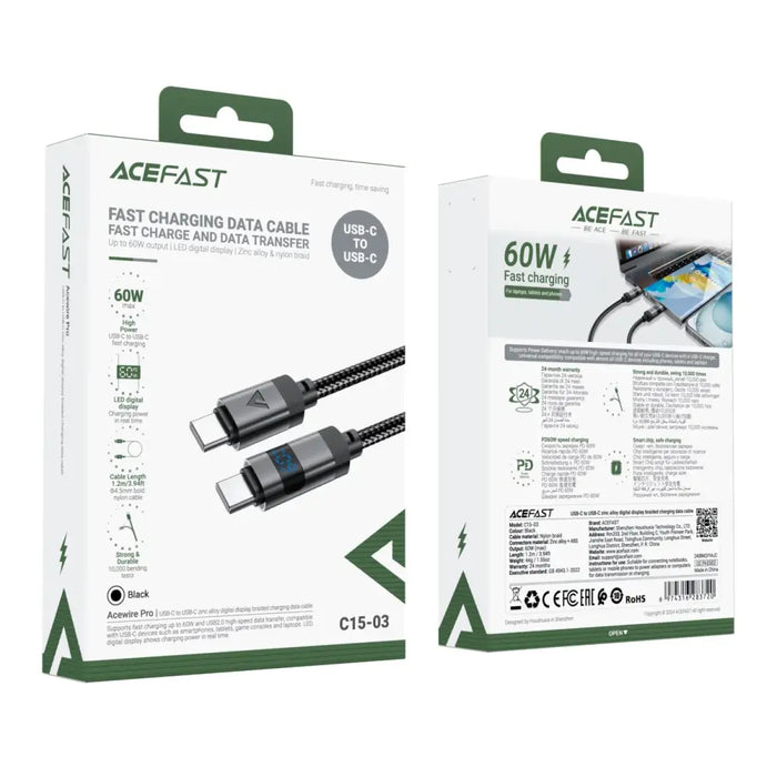 Acefast C15-04 USB-C - USB-C кабел с дисплей 480Mb/s 66W