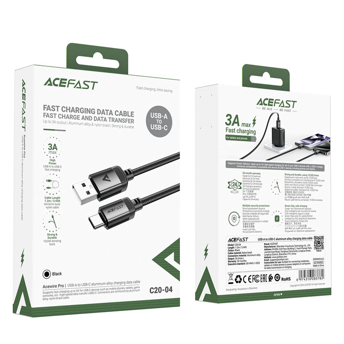 Acefast C20-04 USB-A - USB-C кабел 480Mb/s 3A 1.2m - черен