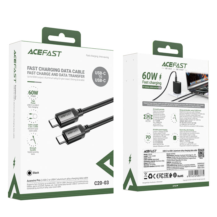 Acefast C20-03 USB-C кабел - USB-C 480Mb/s 3A 1.2m - черен