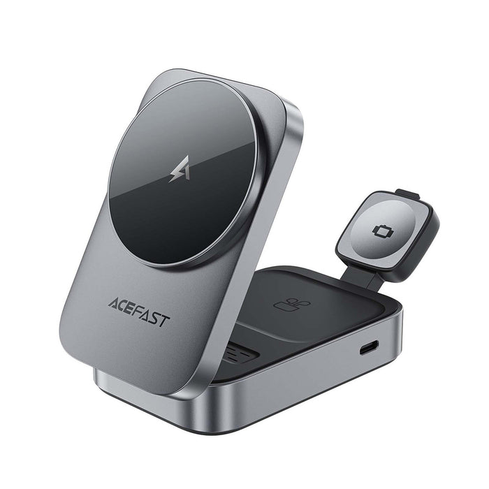 Безжична индуктивна зарядна станция Acefast E22 3-в-1, съвместима с MagSafe - сива