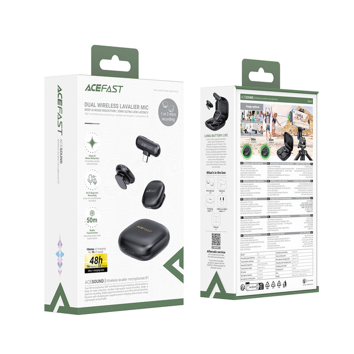Безжични микрофони Acefast R1 Lavalier, 2 броя - черни