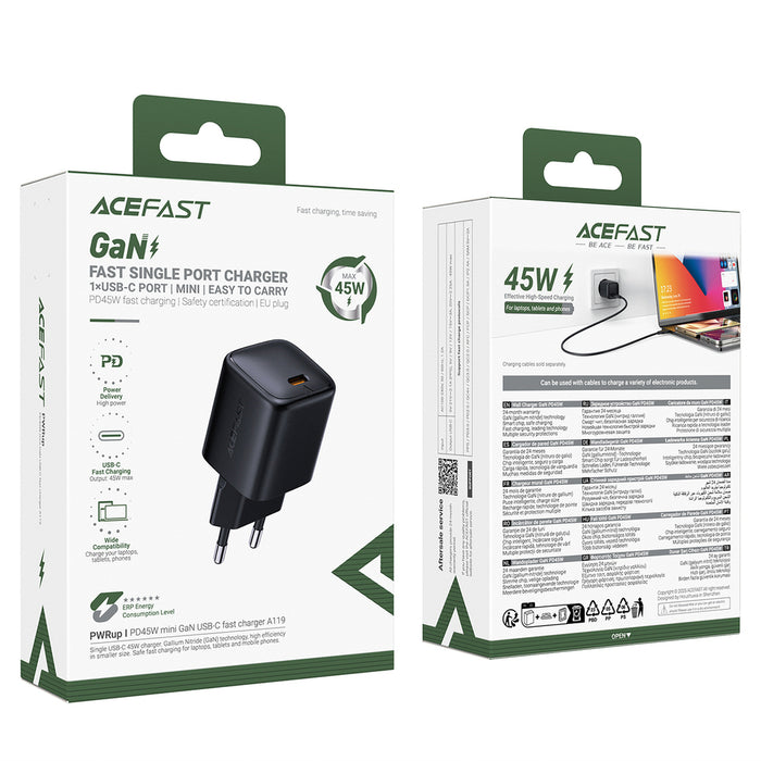 Зарядно за стена Acefast A119 GaN PD 45W USB-C - черно