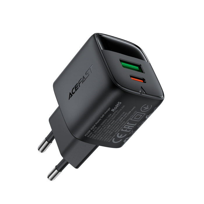 Зарядно за стена Acefast A116 GaN PD 35W USB-A USB-C с дисплей - черно