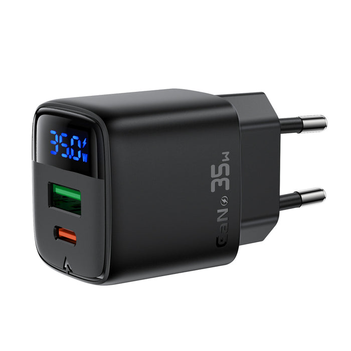 Зарядно за стена Acefast A116 GaN PD 35W USB-A USB-C с дисплей - черно
