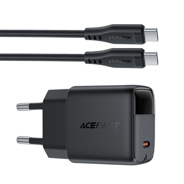 Зарядно за стена Acefast A113 GaN PD 20W USB-C с дисплей и USB-C кабел - черно