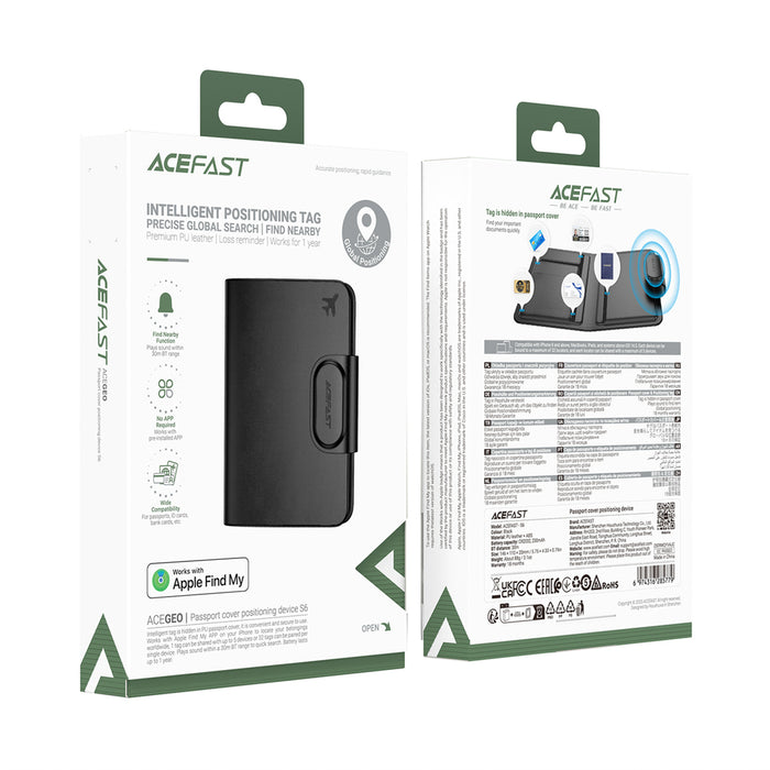 Калъф Acefast S6 Bluetooth Passport - съвместим с Apple Find My - черен