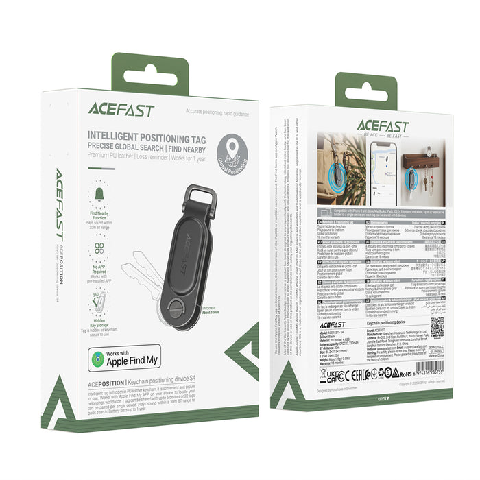 Локатор за ключодържател Acefast S4 с Bluetooth, съвместим с Apple Find My - черен