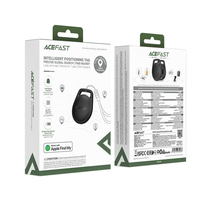Bluetooth локатор Acefast S2, съвместим с Apple Find My - черен