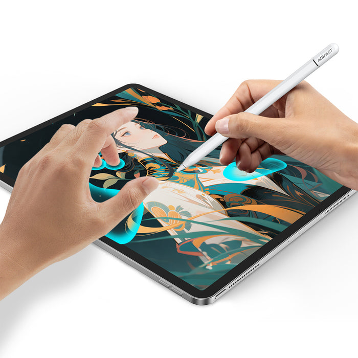 Капацитивен стилус Acefast V3 за iPad с безжично зареждане и 2 сменяеми накрайника - бял