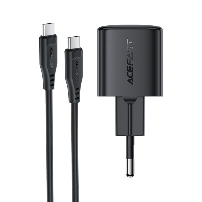Зарядно за стена Acefast A118 30W GaN USB-C с 1.2 м USB-C към Lightning кабел - черно