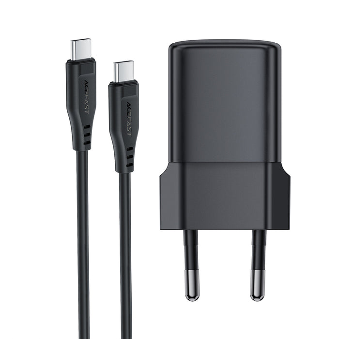 Зарядно за стена Acefast A118 30W GaN USB-C с 1.2 м USB-C към Lightning кабел - черно
