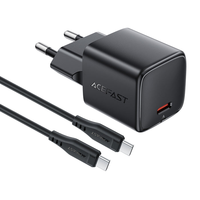 Зарядно за стена Acefast A118 30W GaN USB-C с 1.2 м USB-C към Lightning кабел - черно