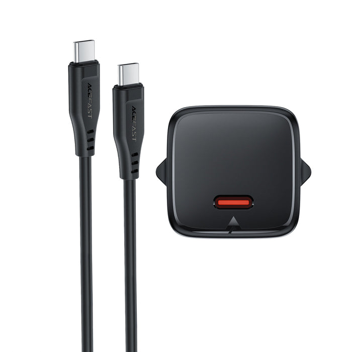 Зарядно за стена Acefast A118 30W GaN USB-C с 1.2 м USB-C към Lightning кабел - черно
