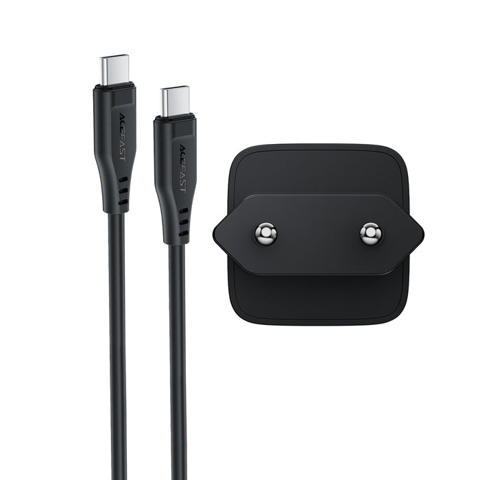 Зарядно за стена Acefast A118 30W GaN USB-C с 1.2 м USB-C към Lightning кабел - черно