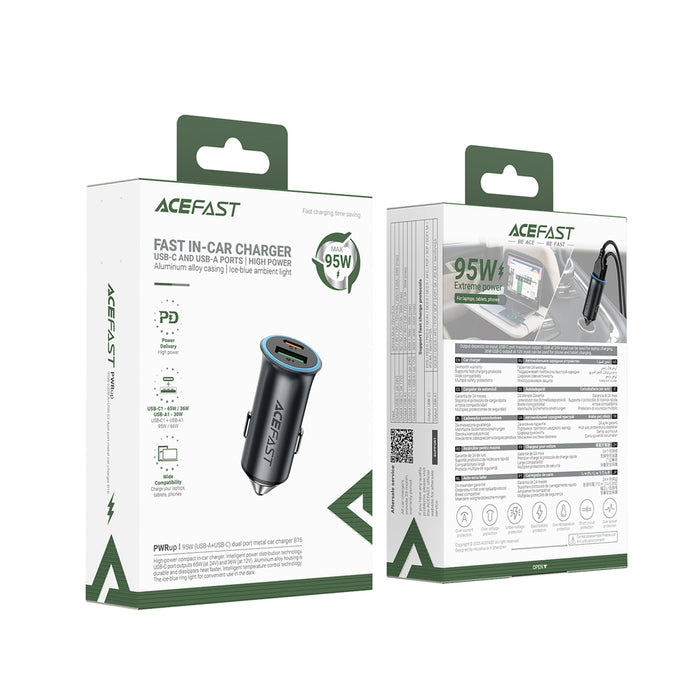 Зарядно за кола Acefast B16 95W USB-A + USB-C - сиво