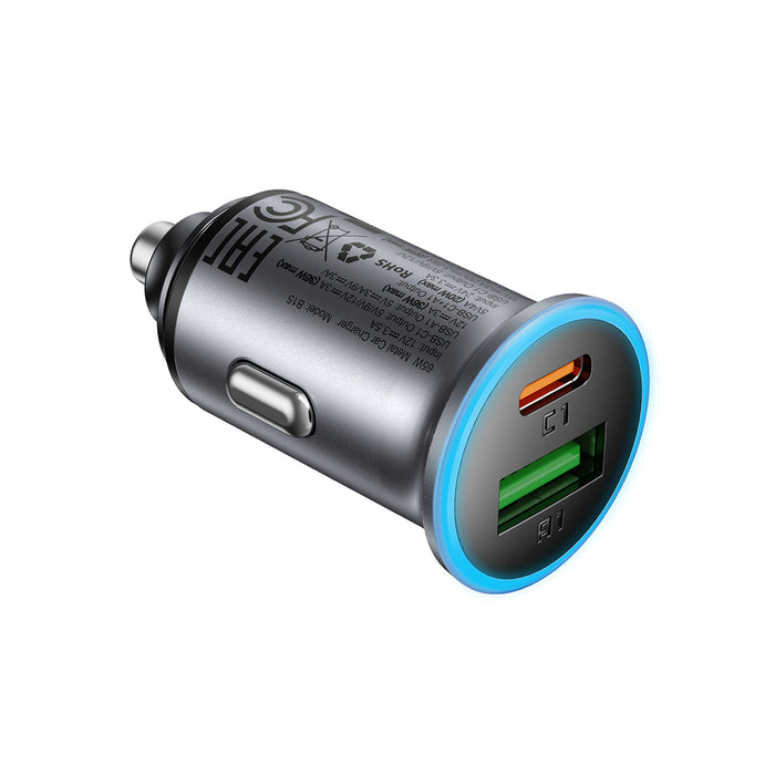 Зарядно за кола Acefast B15 65W USB-A + USB-C - сиво