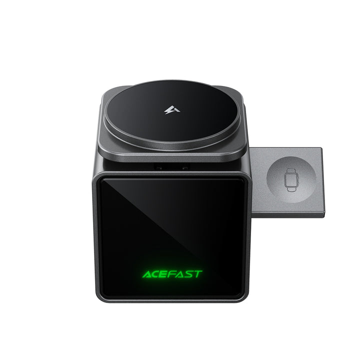 Acefast E34 22.5W 3-в-1 индуктивно зарядно устройство с вграден кабел за смартфон и смарт часовник - сиво