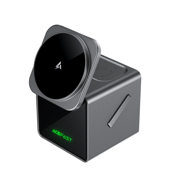 Acefast E34 22.5W 3-в-1 индуктивно зарядно устройство с вграден кабел за смартфон и смарт часовник - сиво
