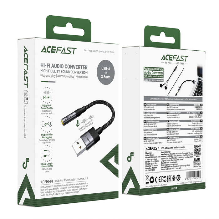 Acefast J13 USB-A към 3.5 мм мини жак адаптер - черен