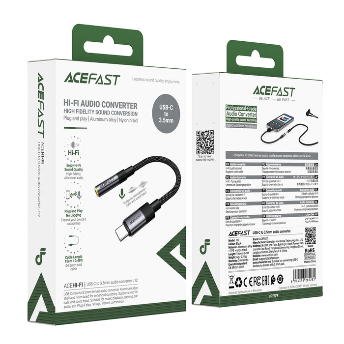 Acefast J12 USB-C към 3.5 мм мини жак адаптер - черен