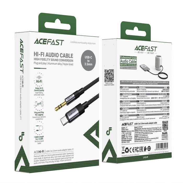Acefast J11 USB-C към 3.5 мм мини жак кабел 1 м - черен