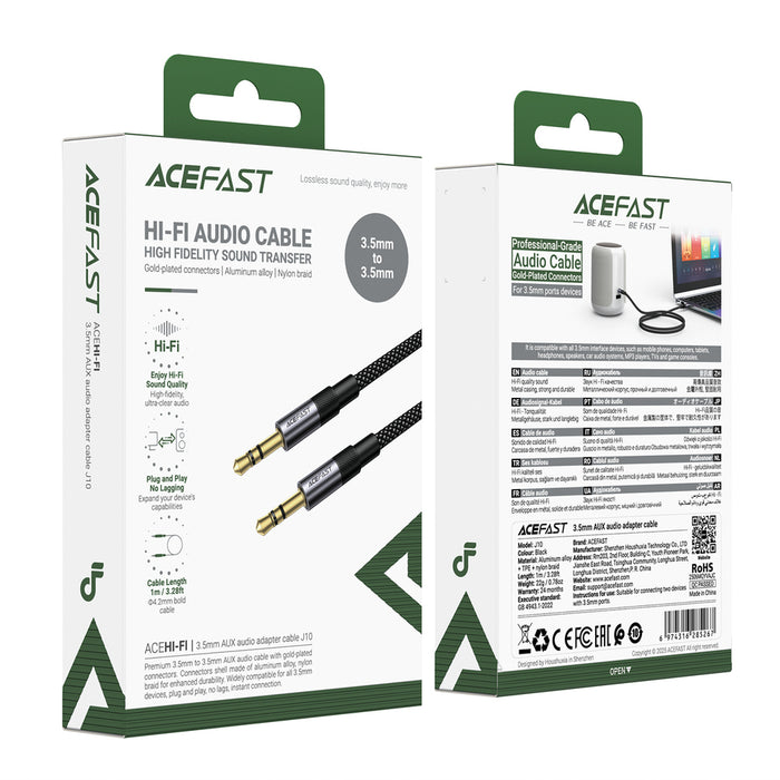 Acefast J10 AUX кабел мини жак 3.5 мм 1 м - черен