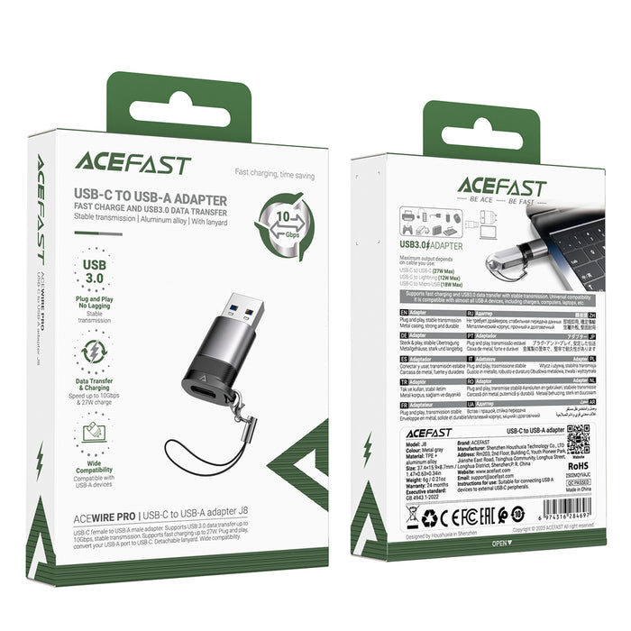 Acefast J8 USB-C - USB-A адаптер - сив