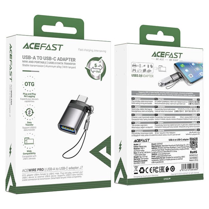 Acefast J7 USB-A - USB-C адаптер - сив