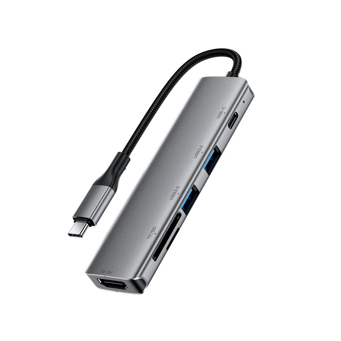 Докинг станция Acefast J18 USB Hub USB-C 6-в-1 HDMI 4K 60Hz PD90W - сив