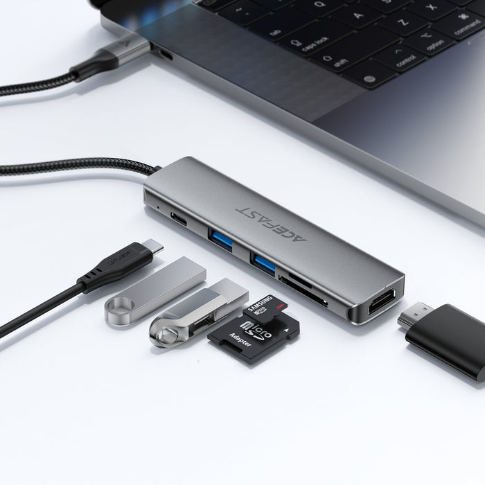 Докинг станция Acefast J18 USB Hub USB-C 6-в-1 HDMI 4K 60Hz PD90W - сив