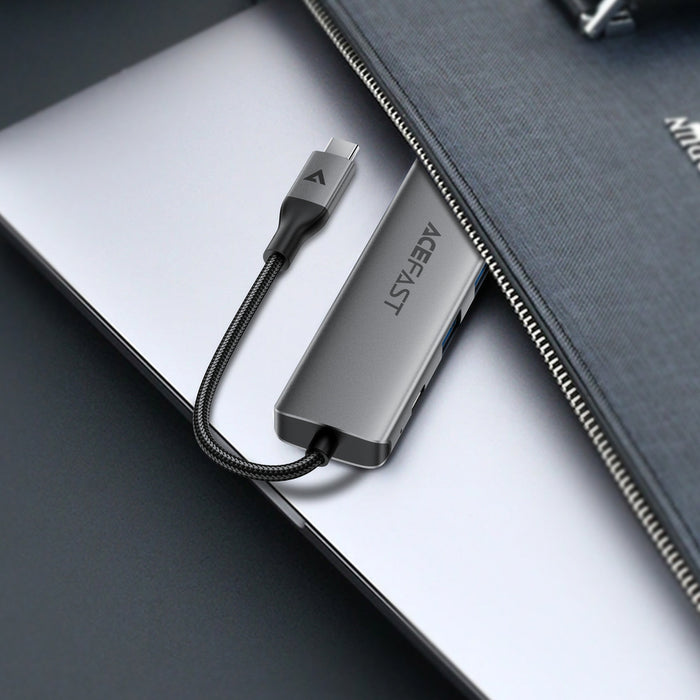 Докинг станция Acefast J18 USB Hub USB-C 6-в-1 HDMI 4K 60Hz PD90W - сив