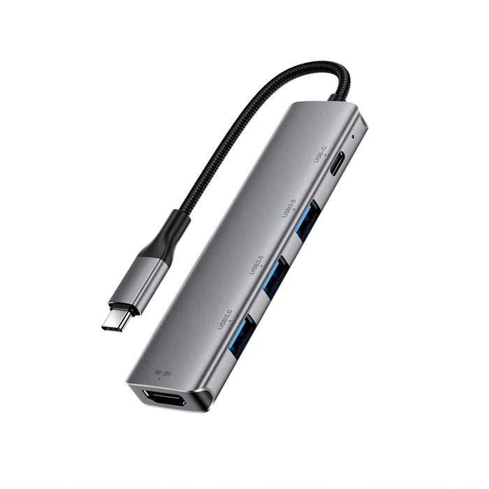 Acefast J16 USB Hub USB-C 5-в-1 HDMI 4K 60Hz PD90W Докинг станция - Сив