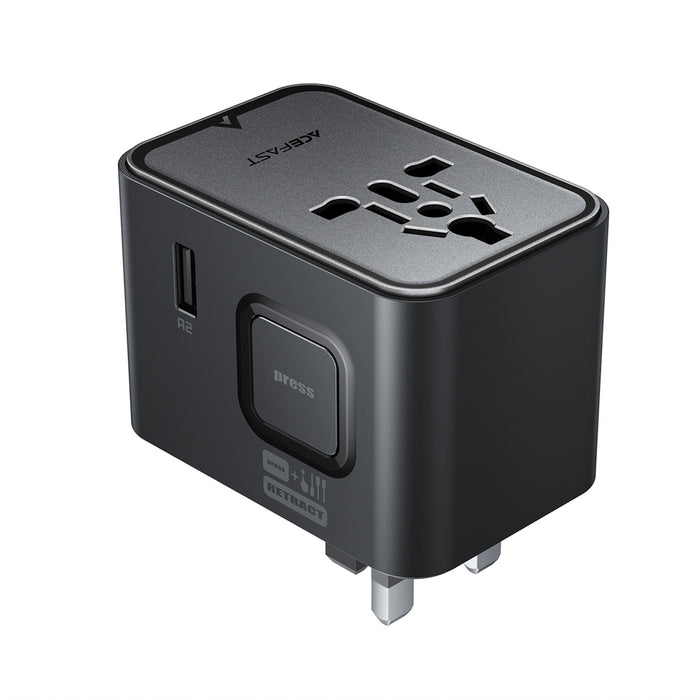Acefast Z8 GaN 45W пътнически адаптер 3x USB-C + 2x USB-A пътнически заряден с 2500W AC контакт - черен