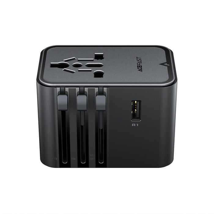 Acefast Z8 GaN 45W пътнически адаптер 3x USB-C + 2x USB-A пътнически заряден с 2500W AC контакт - черен