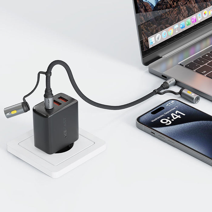 Acefast Кабел USB-C с Адаптери Фенер и Запалка, 1.2м
