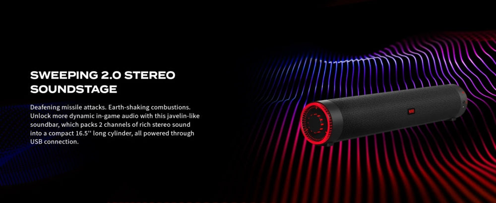 Acer Nitro Gaming Soundbar, 2 x 5 W, BT, Dynamic 2.0 Stereo Sound USB-C (USB-C към USB-A кабел е включен) / Bluetooth / Aux In (3,5 mm) / Изход за слушалки