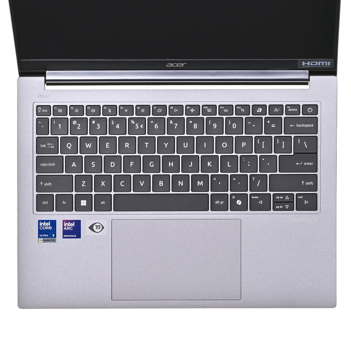Acer TravelMate P4 TMX414-51-TCO Ultra 5 228V 14" WUXGA IPS 300 нита U5 228V 32GB LPDDR5X 512GB SSD Intel Arc 130V Graphics WLAN + Bluetooth LAN 1080p уеб камера 65Wh Windows 11 Pro Стоманено сиво 3-годишна гаранция на място