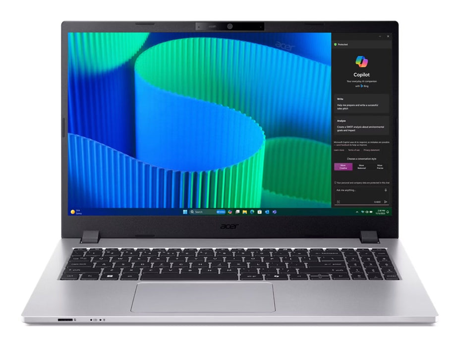 Лаптоп Acer TravelMate P2 TMP215-55-TCO с Intel Core 5 120U, 39.6 см (15.6"), Full HD, 16 GB DDR5-SDRAM, 512 GB SSD, Wi-Fi 6E (802.11ax), Windows 11 Pro, сребрист, нов, преопакован