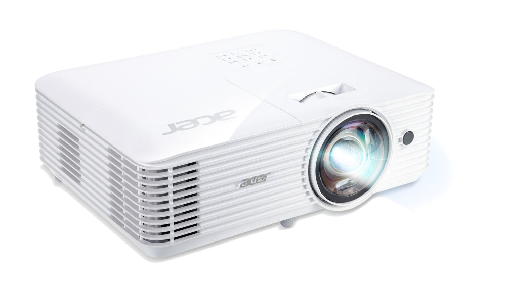 Проектор Acer S1286H, DLP, късофокусен, XGA (1024x768), 3500 ANSI лумена, 20000:1, 3D, HDMI, VGA, RCA, аудио вход, аудио изход, VGA изход, DC изход (5V/1A, USB-A), високоговорител 16W, Bluelight Shield, 3,1 kg, бял
