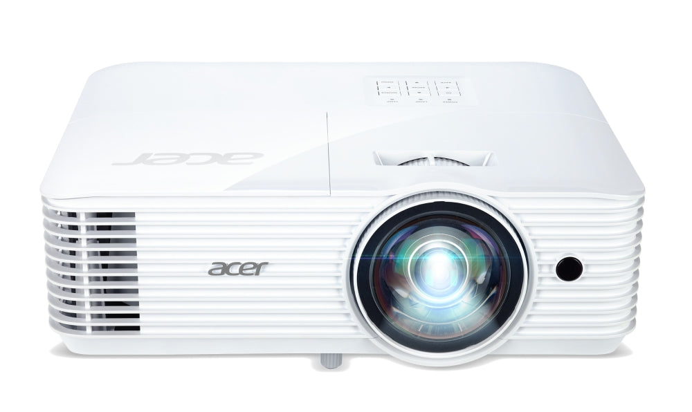 Проектор Acer S1386WH, DLP, късофокусен, WXGA (1280x800), 3600 ANSI лумена, 20000:1, 3D, HDMI, VGA, RCA, аудио вход, аудио изход, VGA изход, DC изход (5V/1A, USB-A), високоговорител 16W, Bluelight Shield, 3,1 kg, бял