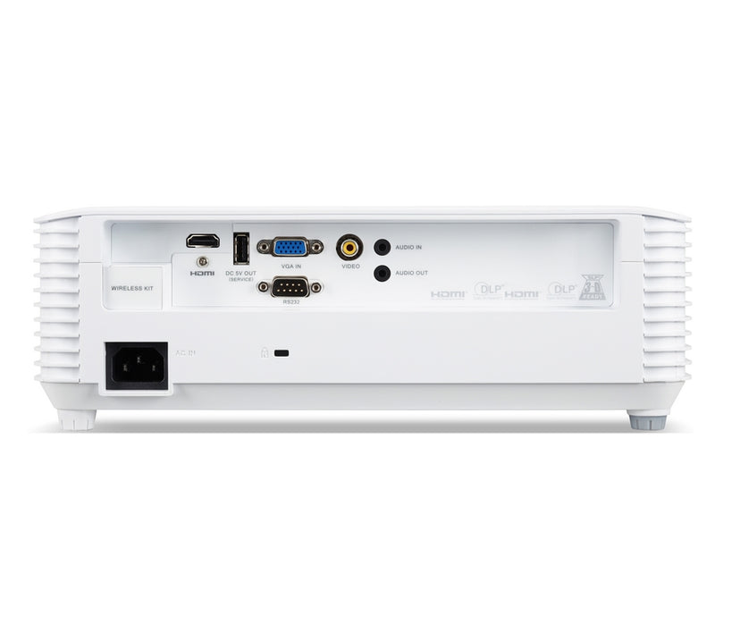 Проектор Acer H5386BDi, DLP, WXGA (1280 x 720), 5000 ANSI лумена, 20000:1, 3D, включен безжичен ключ, HDMI, VGA, RS-232, аудио вход, RCA, Wifi, високоговорител 3W, чанта, 2,75 кг, бял
