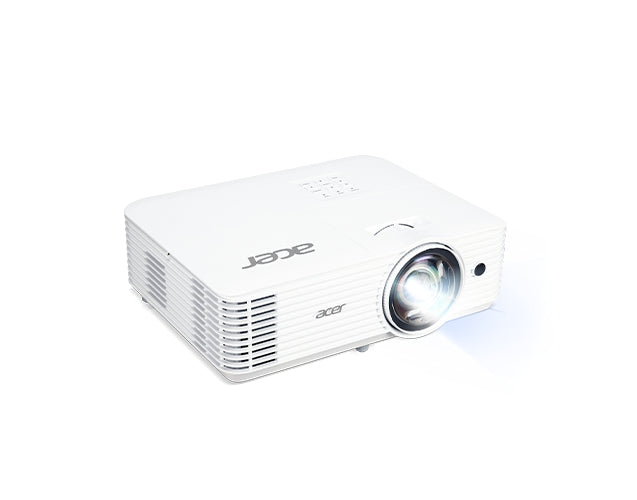 Проектор Acer H6518STi, DLP, късофокусен, 1080p (1920x1080), 3500 ANSI лумена, 10000:1, 3D ready, 2xHDMI, VGA вход, аудио вход/изход, DC изход (5V/1A, USB тип A), RS232, високоговорител 3W, бял + Acer T82-W01MW 82.5"