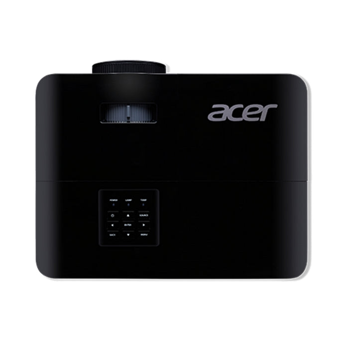 Проектор Acer X1128H, DLP, SVGA (800x600), 4800Lm, 20 000:1, 3D ready, 40-градусово автоматично трапецовидно изкривяване, захранване от променлив ток, HDMI, VGA, RCA, USB (тип A, 5V/1.5A), аудио вход, 1x3W, 2.7 кг, черен