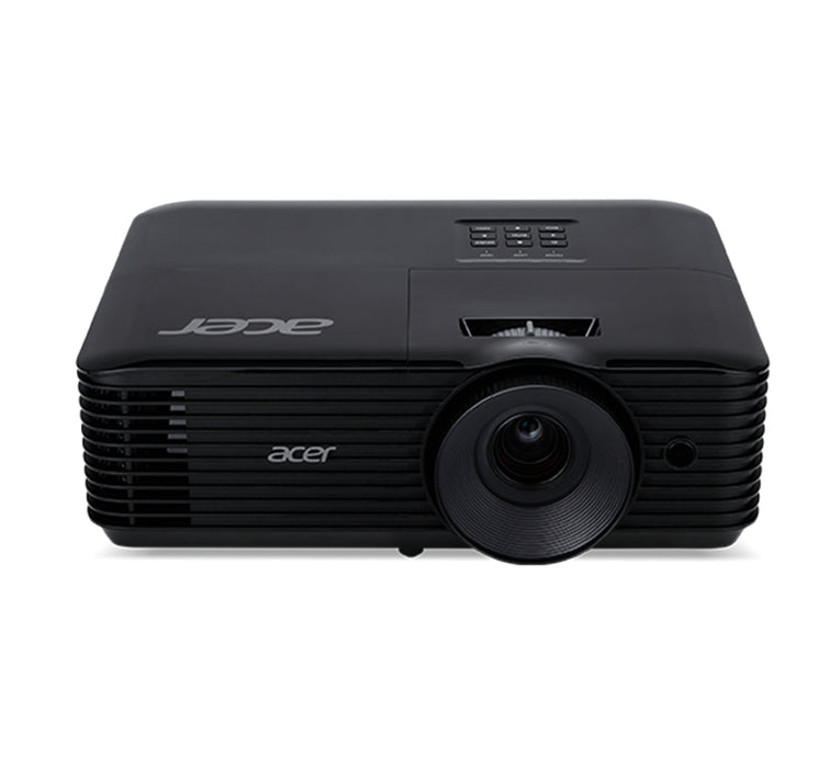 Проектор Acer X1128H, DLP, SVGA (800x600), 4800Lm, 20 000:1, 3D ready, 40-градусово автоматично трапецовидно изкривяване, захранване от променлив ток, HDMI, VGA, RCA, USB (тип A, 5V/1.5A), аудио вход, 1x3W, 2.7 кг, черен
