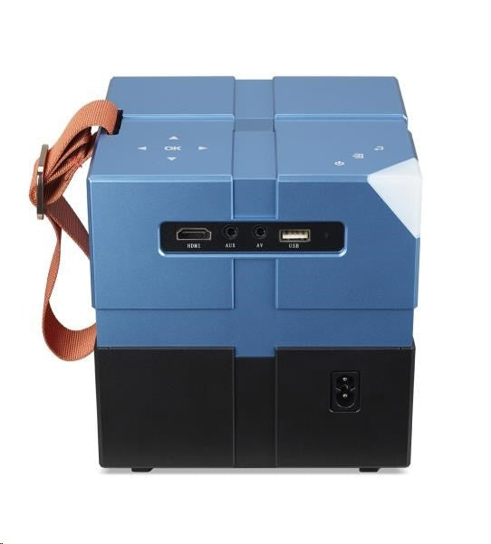 AOPEN QH12a (задвижван от Acer), преносим, LCD, 720p (1280x720), 5500 LED Lm (135 ANSI), 1 000:1, HDMI, USB (Тип A,), AV (Композитен+Аудио R/L), WiFi, Аудио изход, DC изход (5V/0.5A), 2x3W високоговорител, Bluetooth безжично аудио, 0,95 кг, 2 години гар