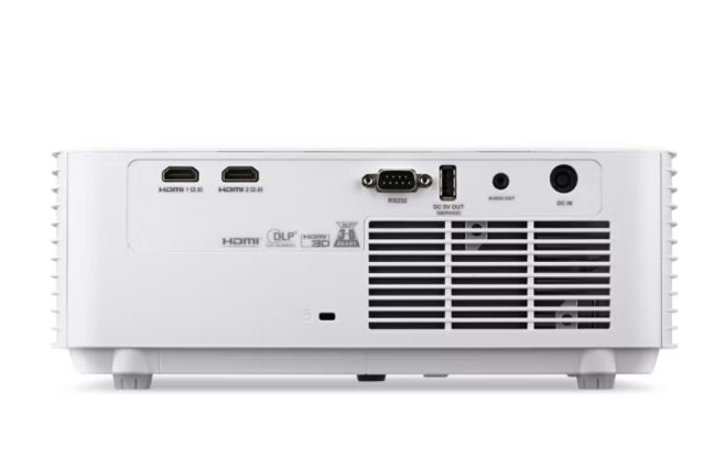 Проектор Acer Vero XL2320p, DLP, Лазерен, WXGA (1280x800), 4000 ANSI лумена, 50 000:1, 1.1x, Динамично черно, HDMI 1.4 x 2, DC изход (5V/1.5A, USB-A), RS232, Високоговорител 15W, Живот на лазера до 30 000 часа, 2.9 кг, Чанта, Бял