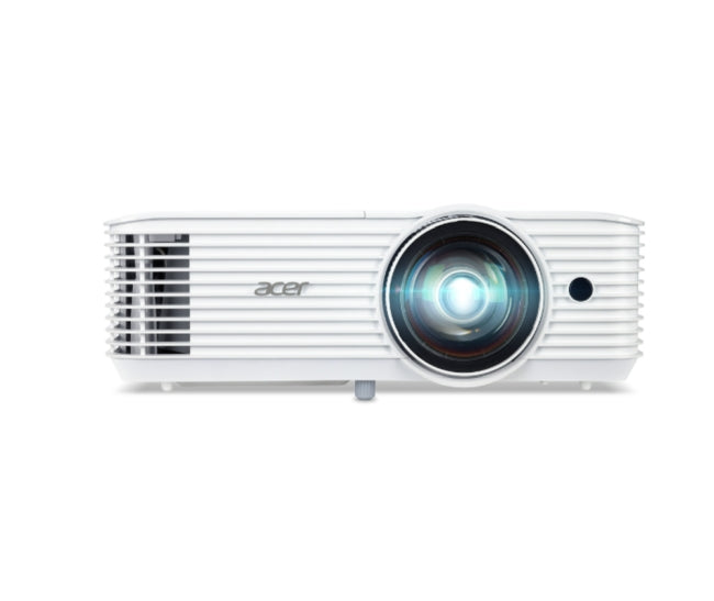 Проектор Acer S1387n, DLP, късофокусен 0.5, WXGA (1280x800), 4000 ANSI Lum, 20 000:1, 1x Zoom, 2x HDMI (1.4b), компонентно видео (D-sub), PC Audio 3.5mm, RCA, DC изход (5V/1A, USB-A), RG-45, RS232, високоговорител 16W, 3.1 kg, 3Y, бял